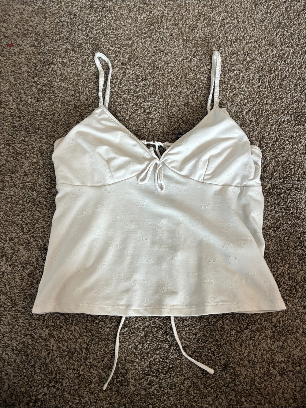 Divided White Spaghetti Strap Cami with Front Tie Detail
